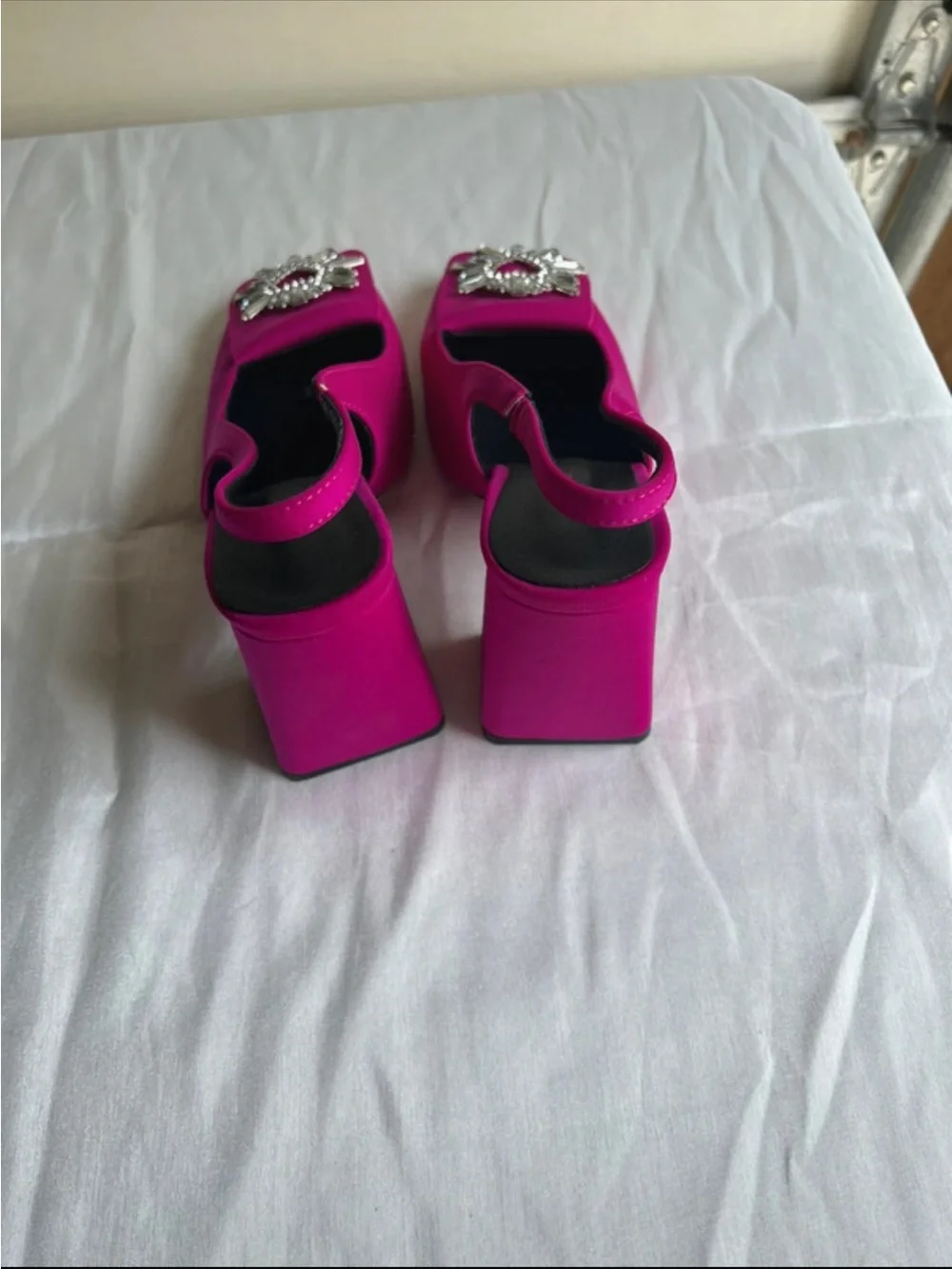 Hot Pink Platform Sandals with Crystal Accent